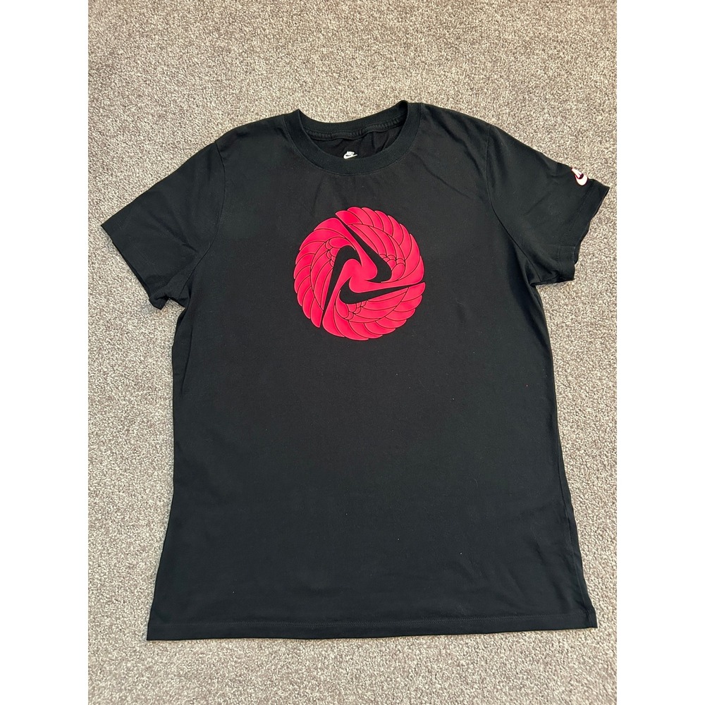 Nike Graphic T-Shirt Mens Large Black Exc Pink Swoosh Circle Logo Short Slv